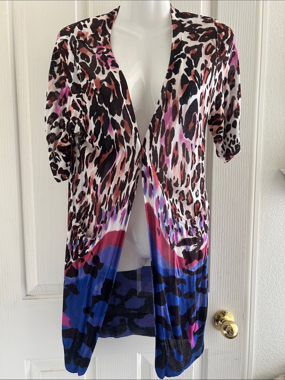 Adore Multicolor Leopard-Print Open Cardigan with Blue Gradient
